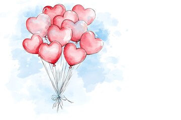 Valentine's day love watercolor balloons romantic art heartfelt design soft background