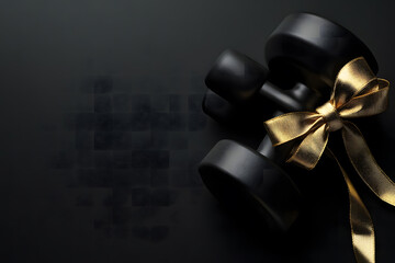  Luxurious Black Gift Box with Golden Ribbon on Dark Background