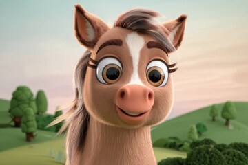 Obraz premium A cute cartoon horse with big eyes and a smile