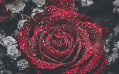 red rose with water drops