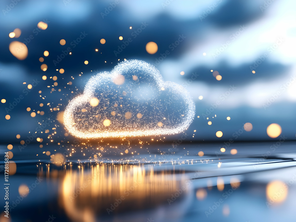 Poster glowing cloud computing data network, digital transformation, technology future, abstract background