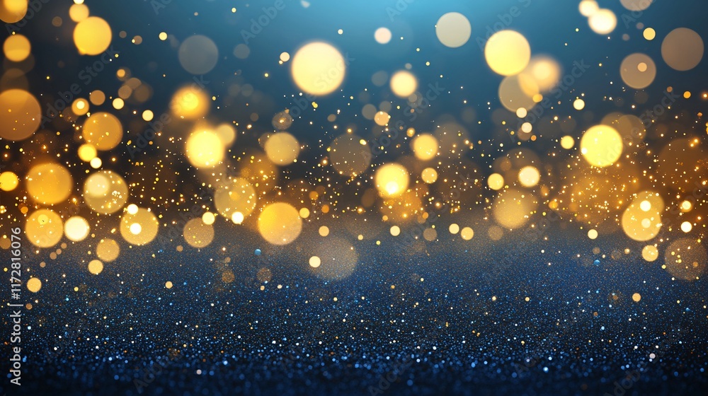 Poster a vibrant backdrop of golden and blue bokeh lights creating a festive and enchanting atmosphere.