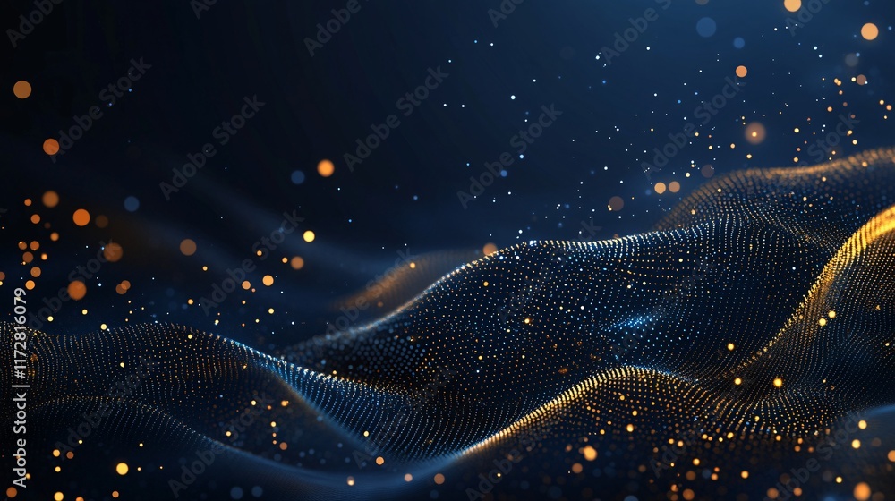 Aufkleber abstract digital waves with sparkling golden and blue particles create a mesmerizing visual effect.