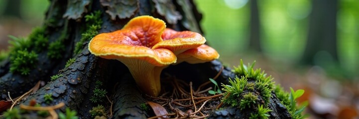 Fungal hyphae spreading through decaying tree trunk, fungi, tree roots