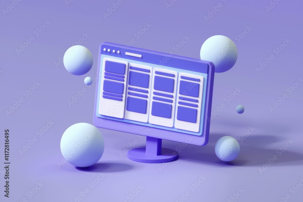 Poster 3D illustration of a computer monitor with a grid layout.