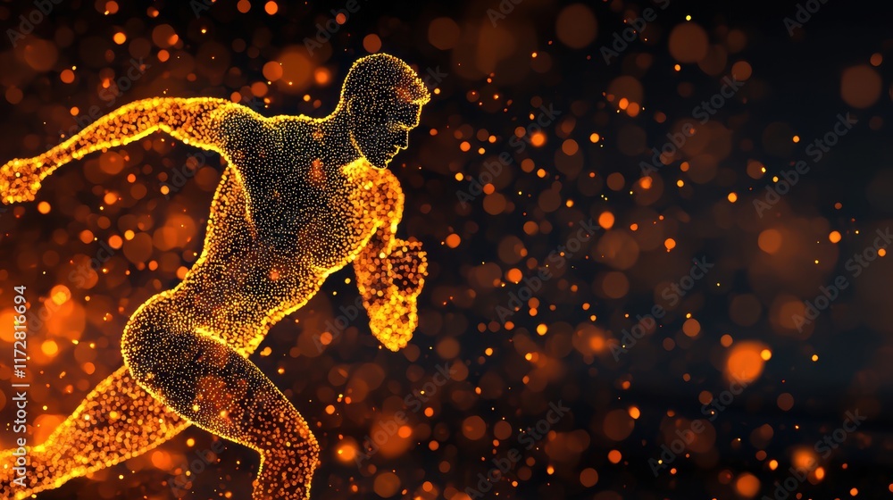 Poster dynamic and energetic silhouette of a man running in sparkling light