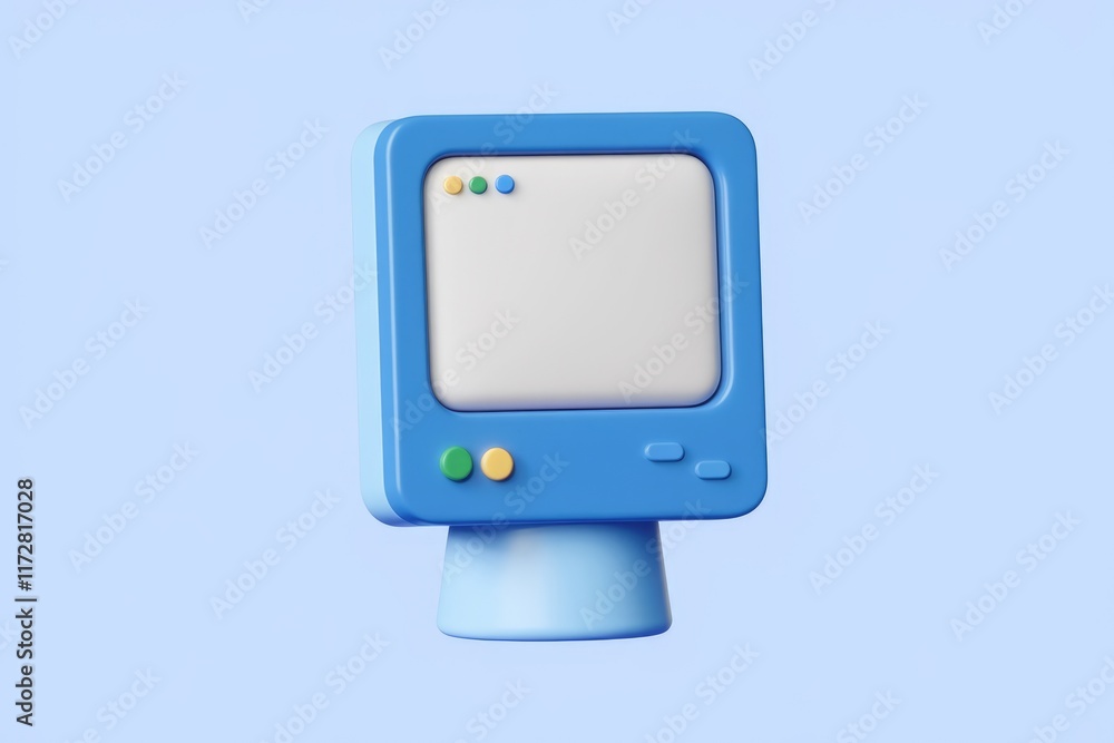 Aufkleber A 3D rendering of a blue computer monitor with a blank screen.