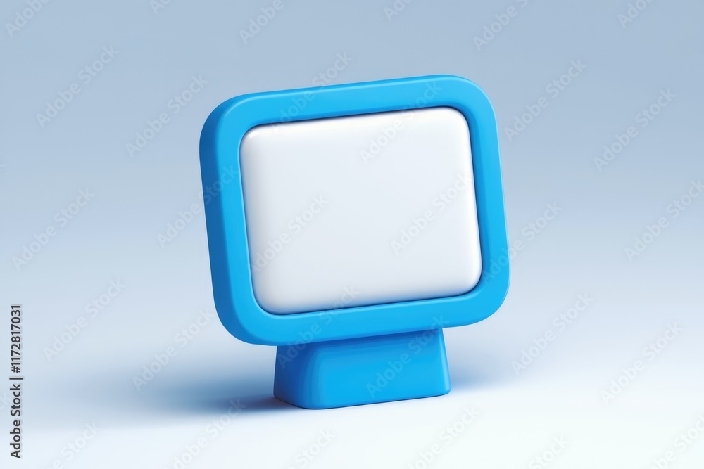 Poster A simple  3D rendered blue screen with a white display area.