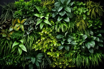 Obraz premium Various vibrant green plants thriving on a vertical garden, bringing nature indoors