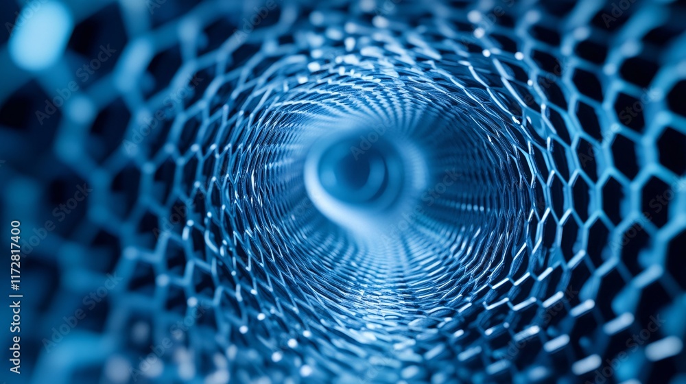Poster abstract close-up of a hexagonal blue structure, creating a hypnotic tunnel effect.