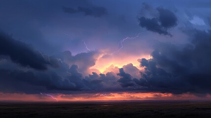 Obraz premium Powerful Lightning Storm Illuminating Dark Thunderclouds in a Dramatic Sky