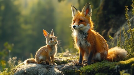 Fototapeta premium Autumn Wildlife Rabbit Fox Forest Photo