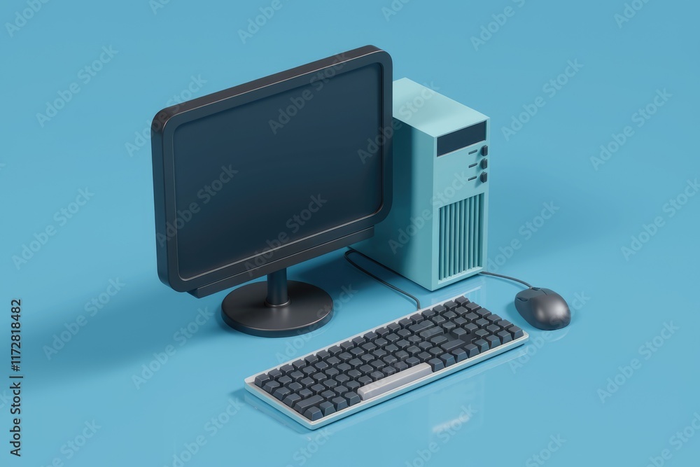 Leinwandbilder A simple desktop computer setup with a monitor  keyboard  and mouse.