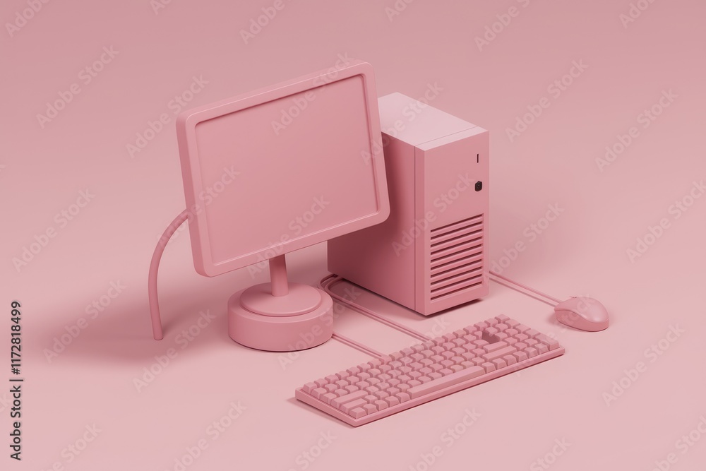 Aufkleber a pink computer keyboard and mouse on a pink background.