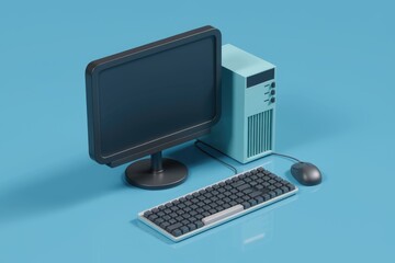 Fototapeta premium A simple desktop computer setup with a monitor keyboard and mouse.