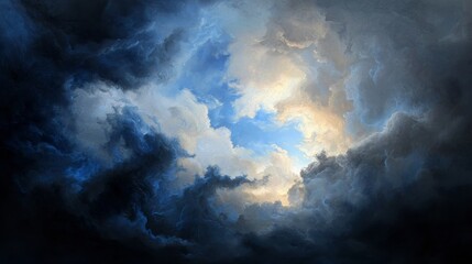 Dramatic Contrast of Dark Storm Clouds and Bright Blue Sky Breakthrough