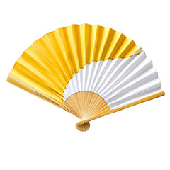 Golden Fan: A close-up shot showcases a beautiful golden fan, perfect for cultural presentations or as an elegant accessory, capturing intricate design.