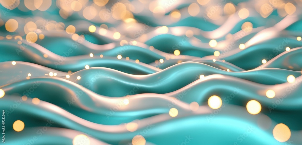 Poster abstract waves in turquoise with soft light bokeh effect