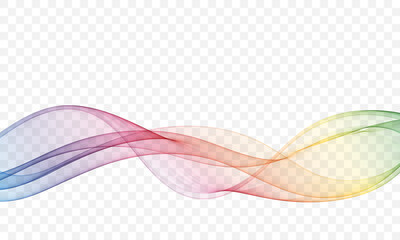 Flow of wavy lines in rainbow colors. Abstract transparent wave background.