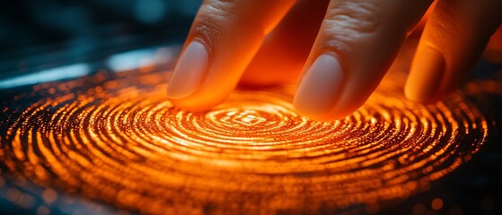 Finger on glowing fingerprint scanner.