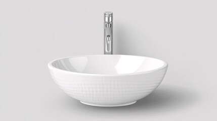 Elegant white ceramic sink with a sleek chrome faucet, embodying modern bathroom design.