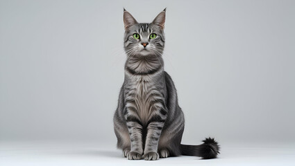 A Beautiful Grey Striped Mixed-Breed Cat with Soft Fur and Playful Expression