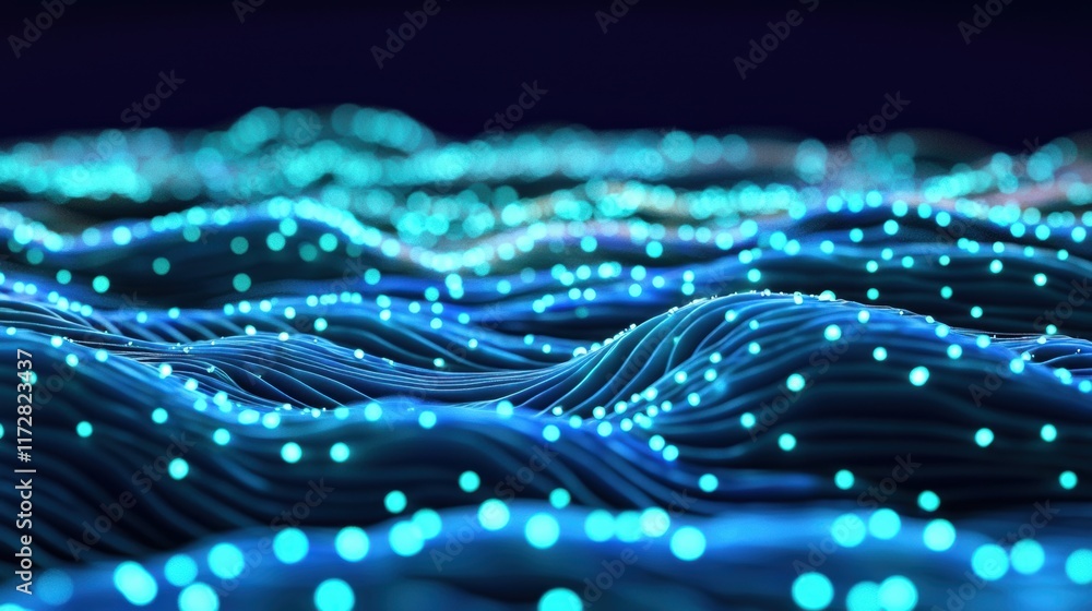 Aufkleber abstract blue wave patterns with bright dots in a dark setting