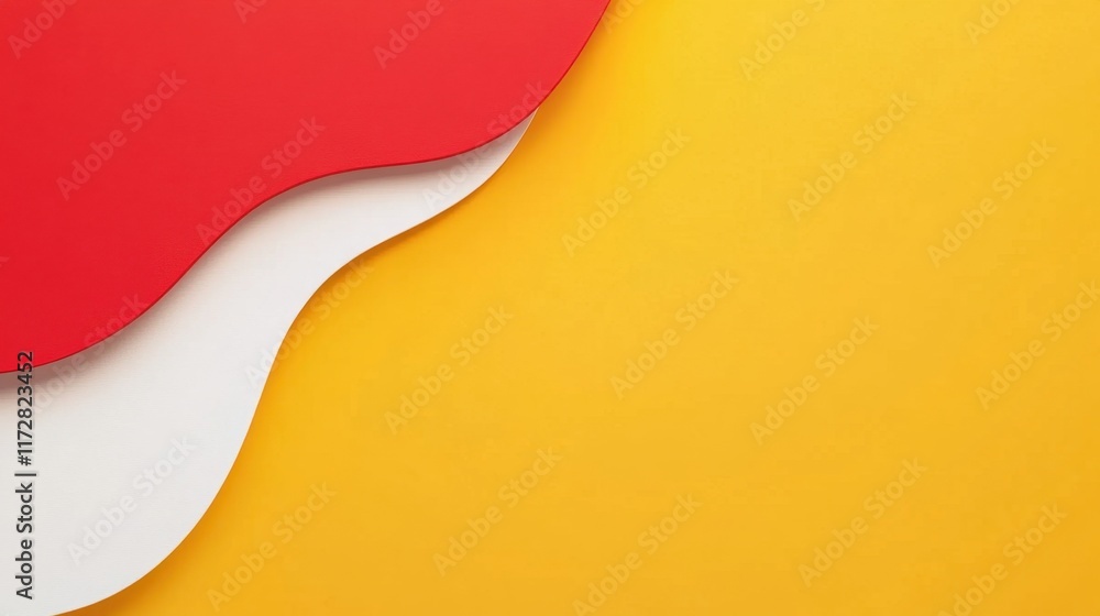 Poster a vibrant abstract design featuring layered shapes in red, white, and yellow, creating a dynamic vis
