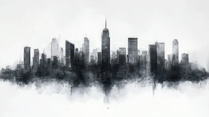 Obraz premium Sketchy cityscape, monochrome, urban skyline.
