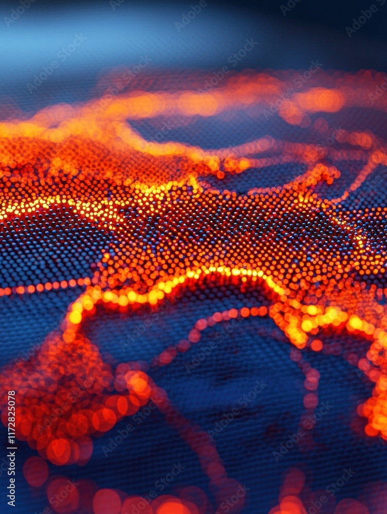 Poster bright abstract digital map with glowing lines and dots