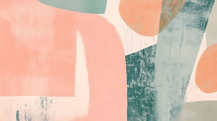 Abstract pastel shapes layered design in peach and green