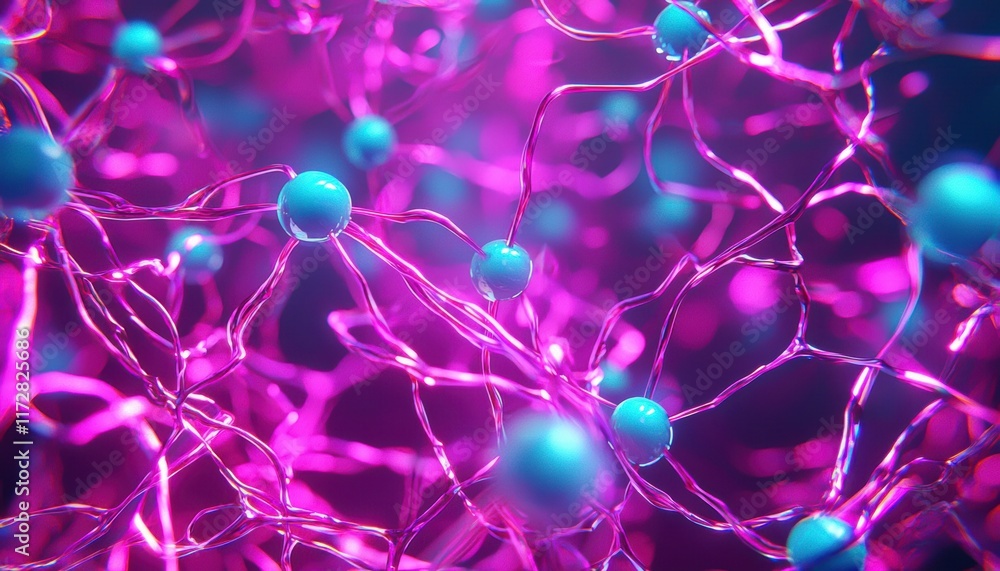 Poster abstract network of colorful molecules in a vibrant background