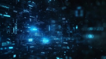 Obraz premium Futuristic data visualization in vibrant blue tones, depicting a digital landscape filled with glowing elements.