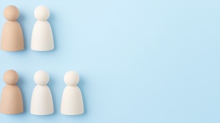 Diverse Conceptual Render of Wooden Figurines on Blue Background