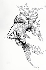 Fototapeta premium fish outline flowing fins white background
