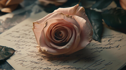 Romantic Love Letter with a Soft Pink Rose