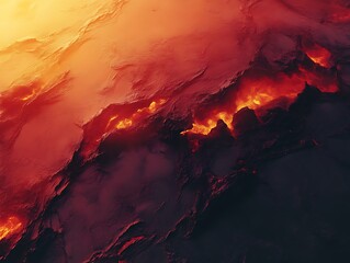 Molten lava flowing through volcanic fissures.