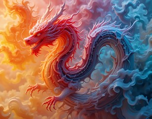 Fototapeta premium Majestic Mythical Dragon Soaring Through Celestial Clouds
