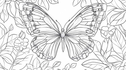 Obraz premium Intricate line art of a butterfly surrounded by delicate floral patterns.