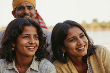 Fototapeta premium Face of happy Indian women and Indian man are smiling at the camera. Scene is happy and friendly