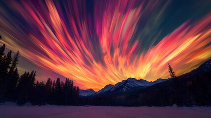 Fototapeta premium Blazing Sunset – Vibrant Colors in Long Exposure of Evening Sky