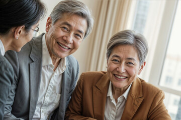 Fototapeta premium Portrait senior Asian people smiling in bank office