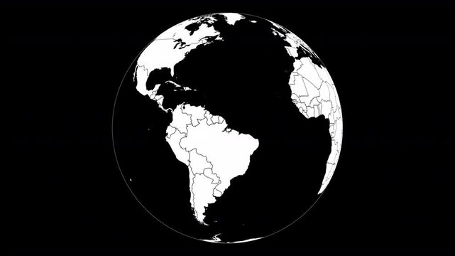 Solid White Globe World Rotating on Black Background Seamless Loop - world with Political Map Borders