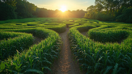 Naklejka premium A fall corn maze adventure with families exploring and enjoying the challenge together