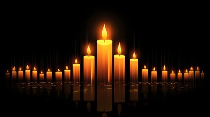 A serene arrangement of glowing candles creating a warm, tranquil ambiance in a dark setting.