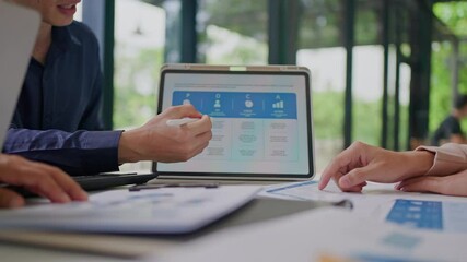 Group of creative Businesspeople brain storm meeting presentation,discussing roadmap to product launch, planning,strategy,dashboard,new business development,working with new startup project in office - Powered by Adobe