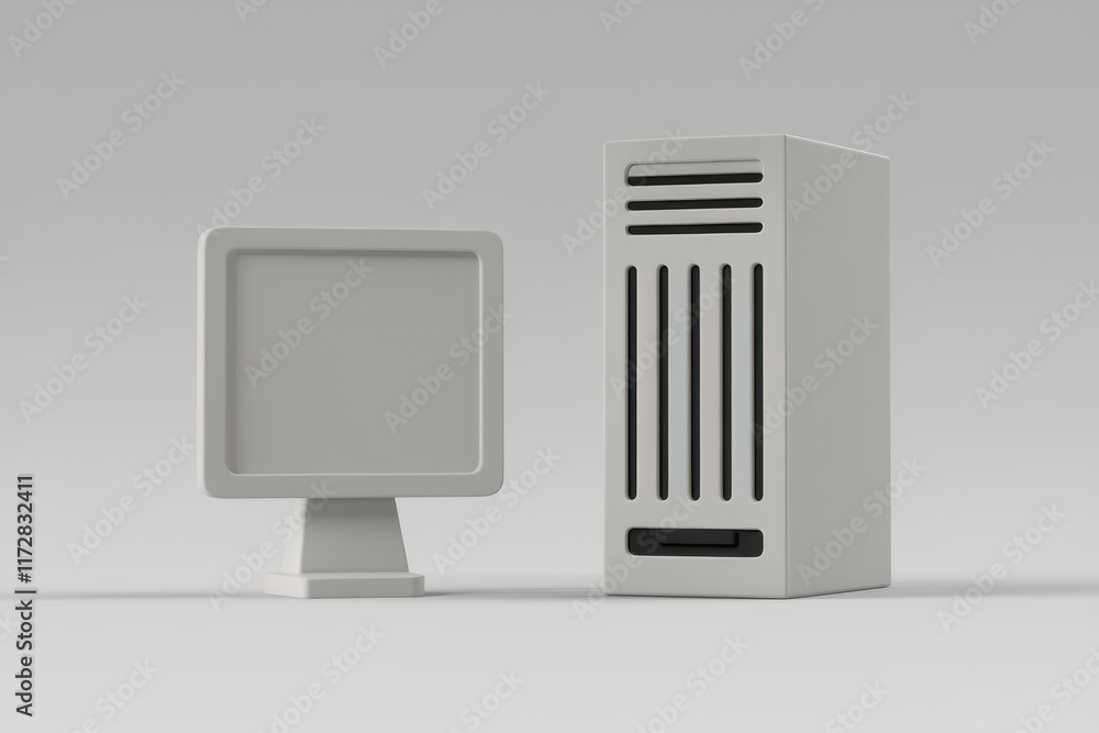Poster A white computer monitor and CPU unit on a white background