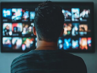 Man watching streaming platform content on smart tv at home