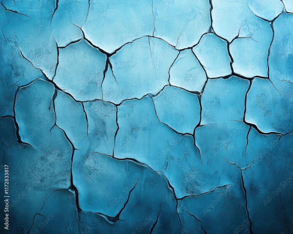 Aufkleber a striking blue surface characterized by intricate cracks, creating a unique visual texture.