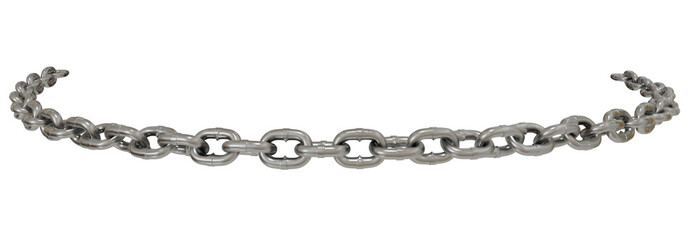 Chain Link Wave: 3D render of a chain link forming a dynamic wave, isolated on a transparent background.